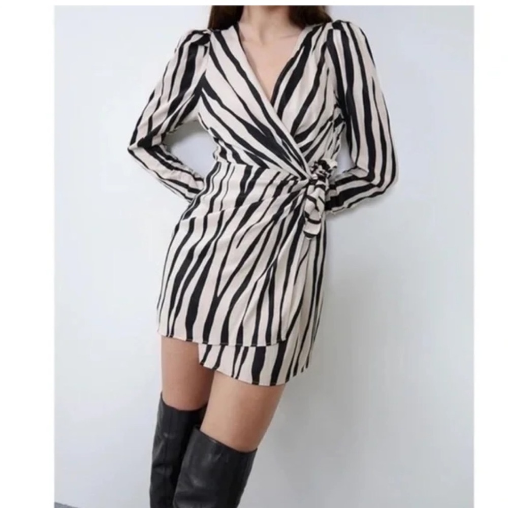 Zara Black and White Striped Mini Dress